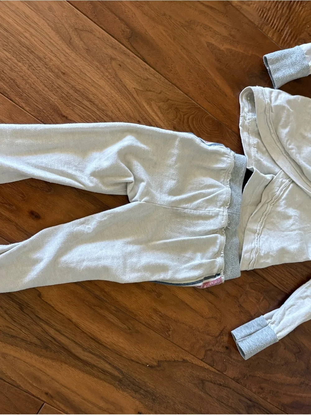 Splendid Light Gray Hooded Sweatshirt and Jogger Set with Pink Trim